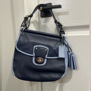 Coach Willis Legacy Archive Navy and Light Blue Leather Crossbody Shoulder Bag
